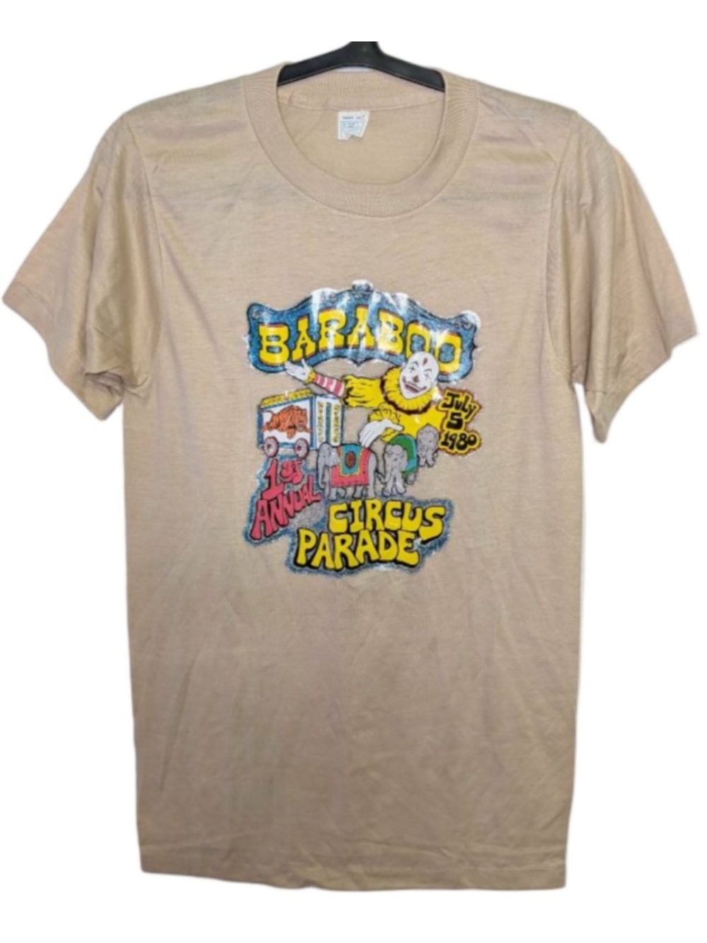 Vintage 1980 Baraboo Circus Parade T Shirt Small 34-36 USA Glitter Graphic Clown